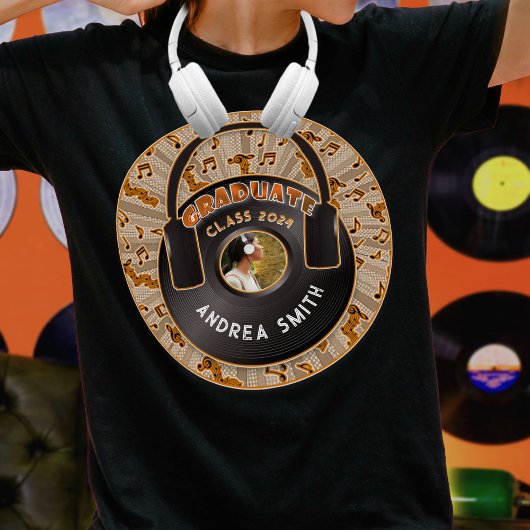 モダンレトロミュージックレコードGrad Photo Black Tシャツ