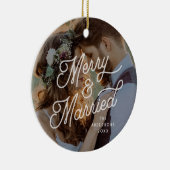 モダンレトロメリーと結婚した写真はっきりしたScript セラミックオーナメント (右)