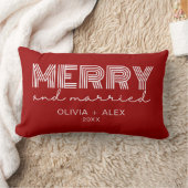 モダンレトロメリーと結婚した初めてのクリスマス ランバークッション (ブランケット)