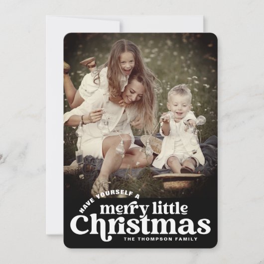 モダンレトロメリー・はっきりしたクリスマスファミリー写真 シーズンカード (正面)