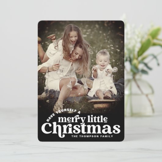 モダンレトロメリー・はっきりしたクリスマスファミリー写真 シーズンカード (スタンド正面)