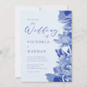 モダンレトロライトブルーチノワセリーフローラ結婚ズ 招待状 (正面)