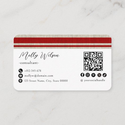 モダンレトロリフェイクネンQRコードソーシャルメディア 名刺 (裏面)