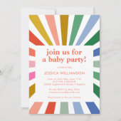 モダンレトロレインボースターバストベビーシャワーパーティー 招待状 (正面)