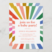モダンレトロレインボースターバストベビーシャワーパーティー 招待状 (正面/裏面)