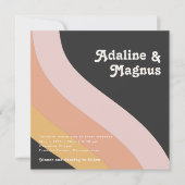 モダンレトロレインボーダークスクエア結婚フォト 招待状 (正面)