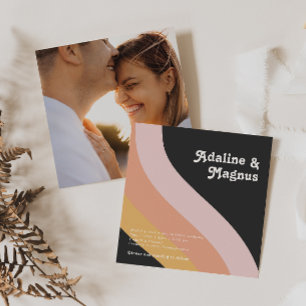 モダンレトロレインボーダークスクエア結婚フォト 招待状