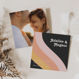 モダンレトロレインボーダークスクエア結婚フォト 招待状