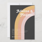 モダンレトロレインボーモノグラムフォトダーク結婚ズ 招待状 (正面)