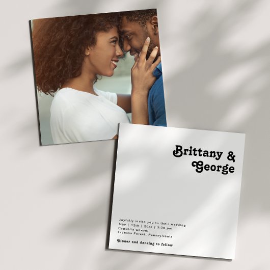 モダンレトロレタリングスクエア結婚フォト 招待状