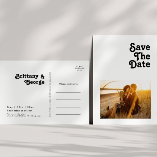 モダンレトロレタリングフォトセーブザデート招待状 インビテーションポストカード