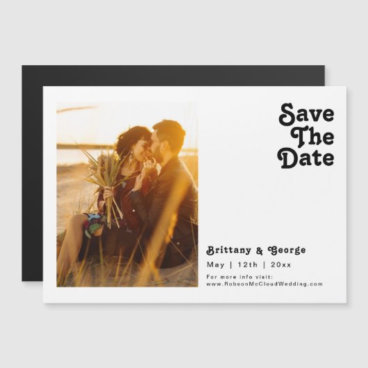 モダンレトロレタリング水平保存日付 マグネット招待状 (正面/裏面)