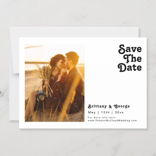 モダンレトロレタリング水平保存日付 マグネット招待状 (正面)