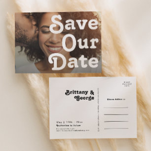 モダンレトロレタリング水平Save Our Date インビテーションポストカード