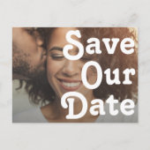 モダンレトロレタリング水平Save Our Date インビテーションポストカード (正面)