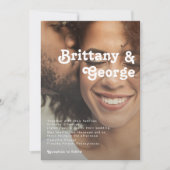 モダンレトロレタリング色あせた結婚写真 招待状 (正面)