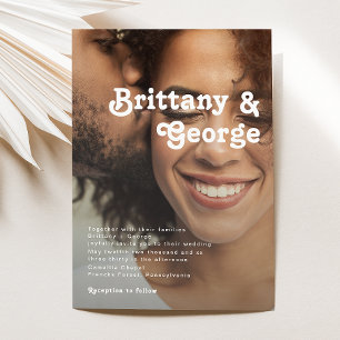 モダンレトロレタリング色あせた結婚写真 招待状