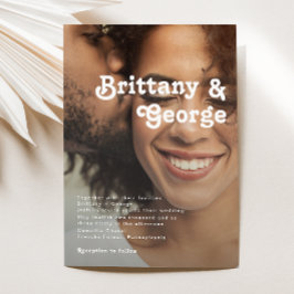 モダンレトロレタリング色あせた結婚写真 招待状