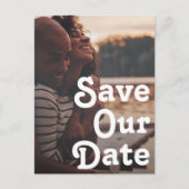 モダンレトロレタリング Save Our Date フォト インビテーションポストカード (正面)