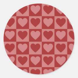 モダンレトロレッドとピンクのミニマルハートパターン ラウンドシール