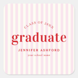 モダンレトロレッド&ピンクストライプズ卒業パーティー スクエアシール