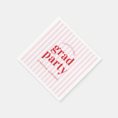 モダンレトロレッド&ピンクストライプズ卒業パーティー スタンダードカクテルナプキン (角)