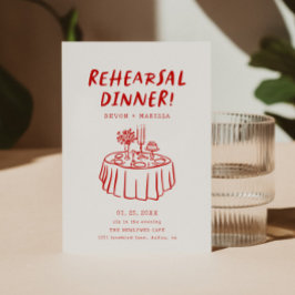 モダンレトロヴィンテージリハーサルディナー図解入りの、写真付きの 招待状