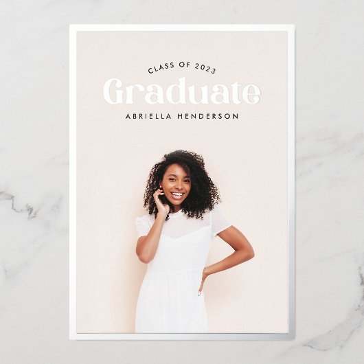 モダンレトロ写真の卒業 箔招待状 (正面)