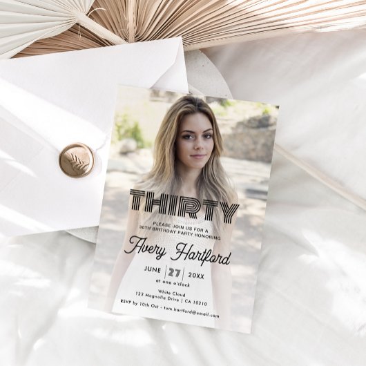 モダンレトロ写真30歳の誕生日パーティー 招待状