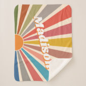 モダンレトロ名前をカスタムするおもしろいヴィンテージレインボー シェルパブランケット (正面)