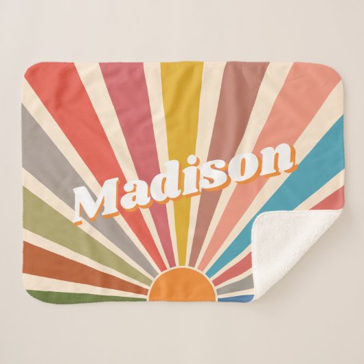 モダンレトロ名前をカスタムするおもしろいヴィンテージレインボー シェルパブランケット (正面(横))