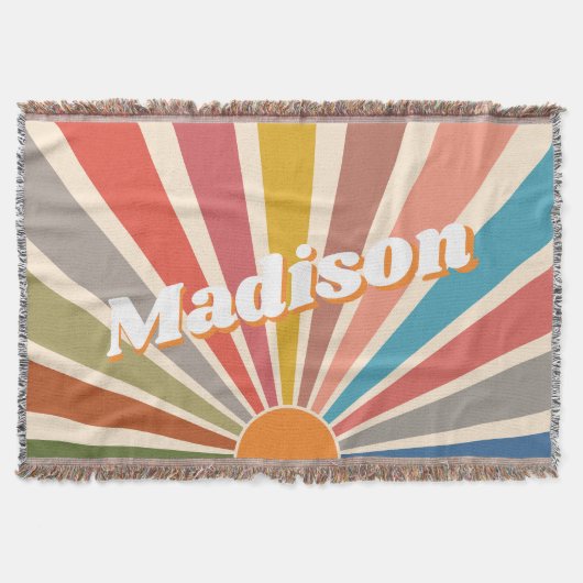 モダンレトロ名前をカスタムするおもしろいヴィンテージレインボー スローブランケット (正面)