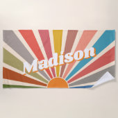 モダンレトロ名前をカスタムするおもしろいヴィンテージレインボー ビーチタオル (正面)