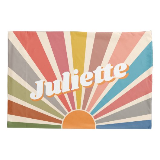 モダンレトロ名前をカスタムするおもしろいヴィンテージレインボー 枕カバー (裏面)