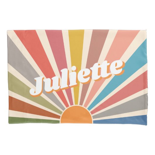 モダンレトロ名前をカスタムするおもしろいヴィンテージレインボー 枕カバー (正面)