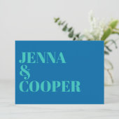 モダンレトロ型はっきりしたティール（緑がかった色）グリーン&ブルー結婚ズ 招待状 (スタンド正面)