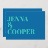 モダンレトロ型はっきりしたティール（緑がかった色）グリーン&ブルー結婚ズ 招待状 (正面/裏面)