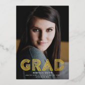 モダンレトロ型フルブリード写真実在卒業 箔招待状 (正面)