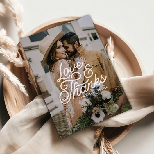 モダンレトロ愛と感謝してい写真の結婚 サンキューカード