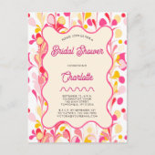 モダンレトロ抽象芸術ピンクブライダルシャワー招待状 ポストカード (正面)