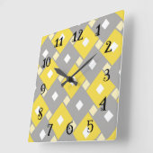 モダンレトロ時計-黄色と灰色。 スクエア壁時計 (傾斜)