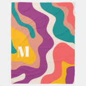 モダンレトロ波モノグラムカラフル フリースブランケット (正面)
