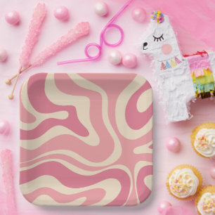 モダンレトロ液スワールツリア抽象芸術パターン ペーパープレート