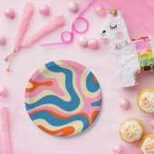 モダンレトロ液スワール抽象芸術パターン ペーパープレート (パーティー)