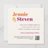 モダンレトロ紫オレンジ色QRコードすべて1つ 招待状 (正面)