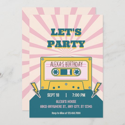 モダンレトロ誕生日 招待状 (正面/裏面)