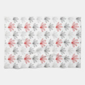 モダンレトロ赤と灰色のフローラ キッチンタオル (横)