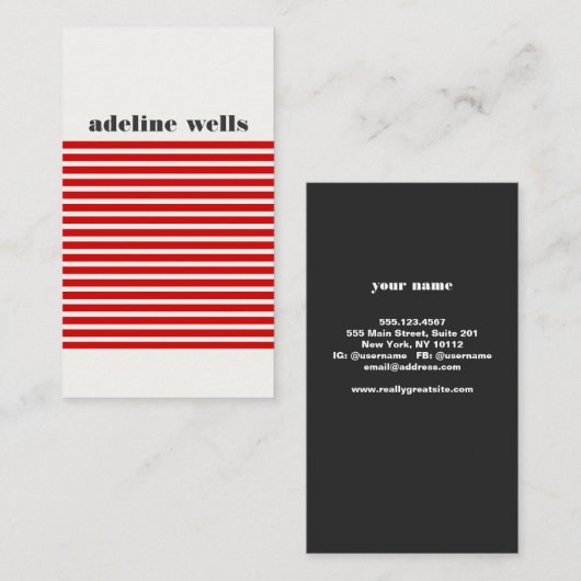 モダンレトロ赤と白ストライプの 名刺 (正面/裏面)