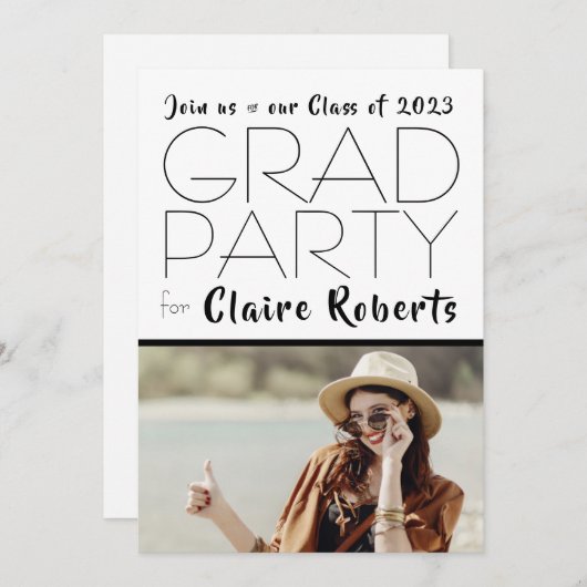 モダンレトロ1写真卒業パーティー招待状 招待状 (正面/裏面)