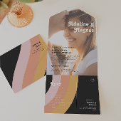 モダンレトロ70のレインボーダークフォトシールと送信 オールインワン招待状